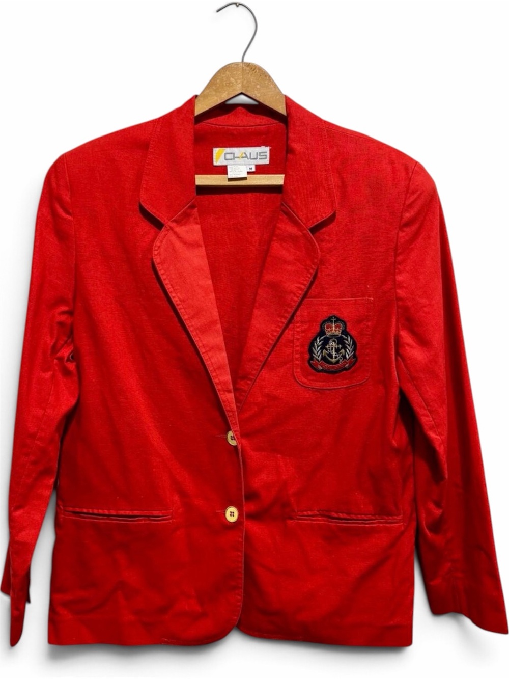 Vintage Red Nautical Crest Blazer Gold Buttons Ramie Cotton Women’s M
